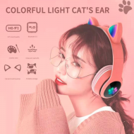 Bezdrátová sluchátka s kočičíma ušima - modrá